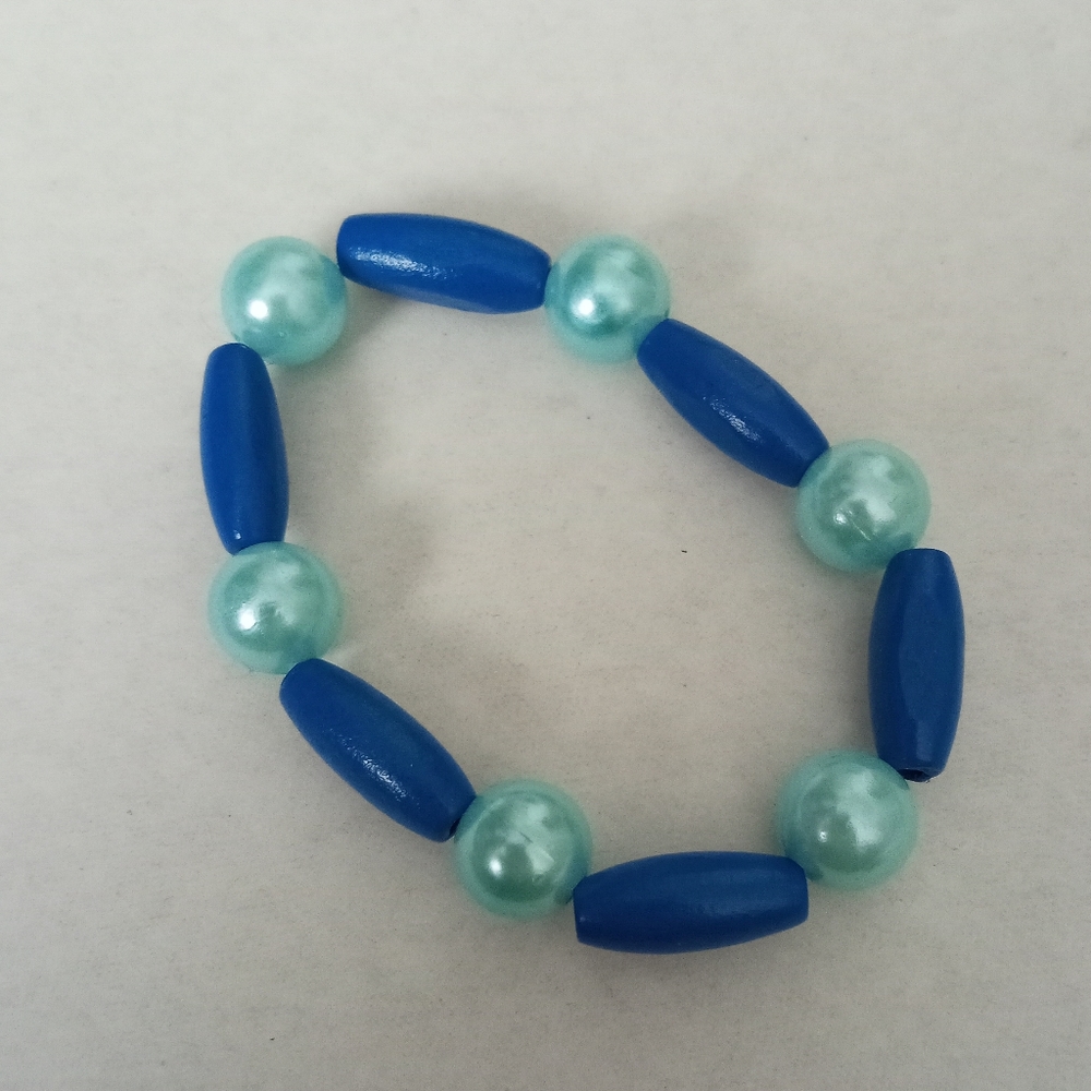 hand crafted Blue wooden and pearl beaded statement bracelet